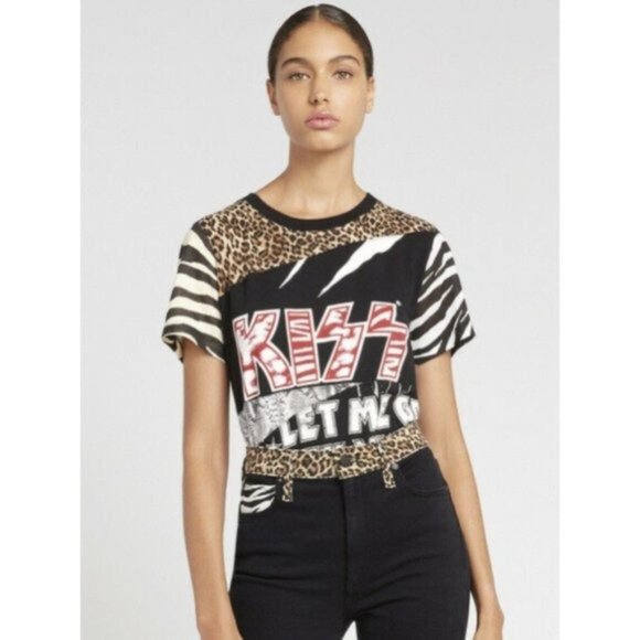 Alice + Olivia KISS Patchwork Concert Graphic Tee - Picture 1 of 13